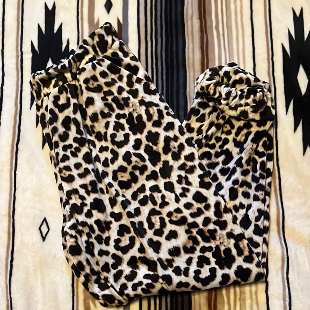 No Boundaries Brown and Black Track Pants with Leopard Print